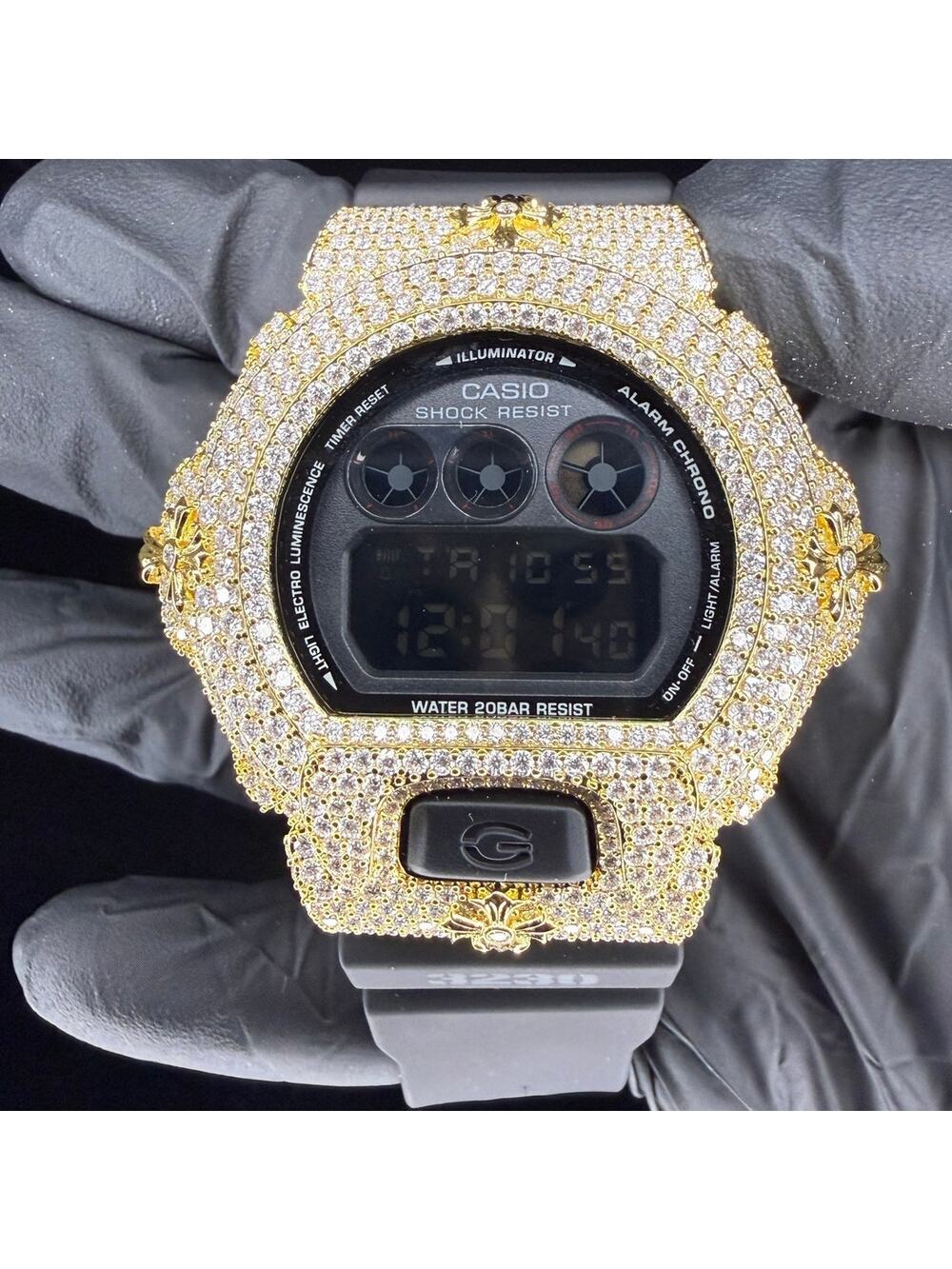 Casio G-Shock DW6900 Custom Iced Moissanite Watch VVS1 D Color Bust Down Digital